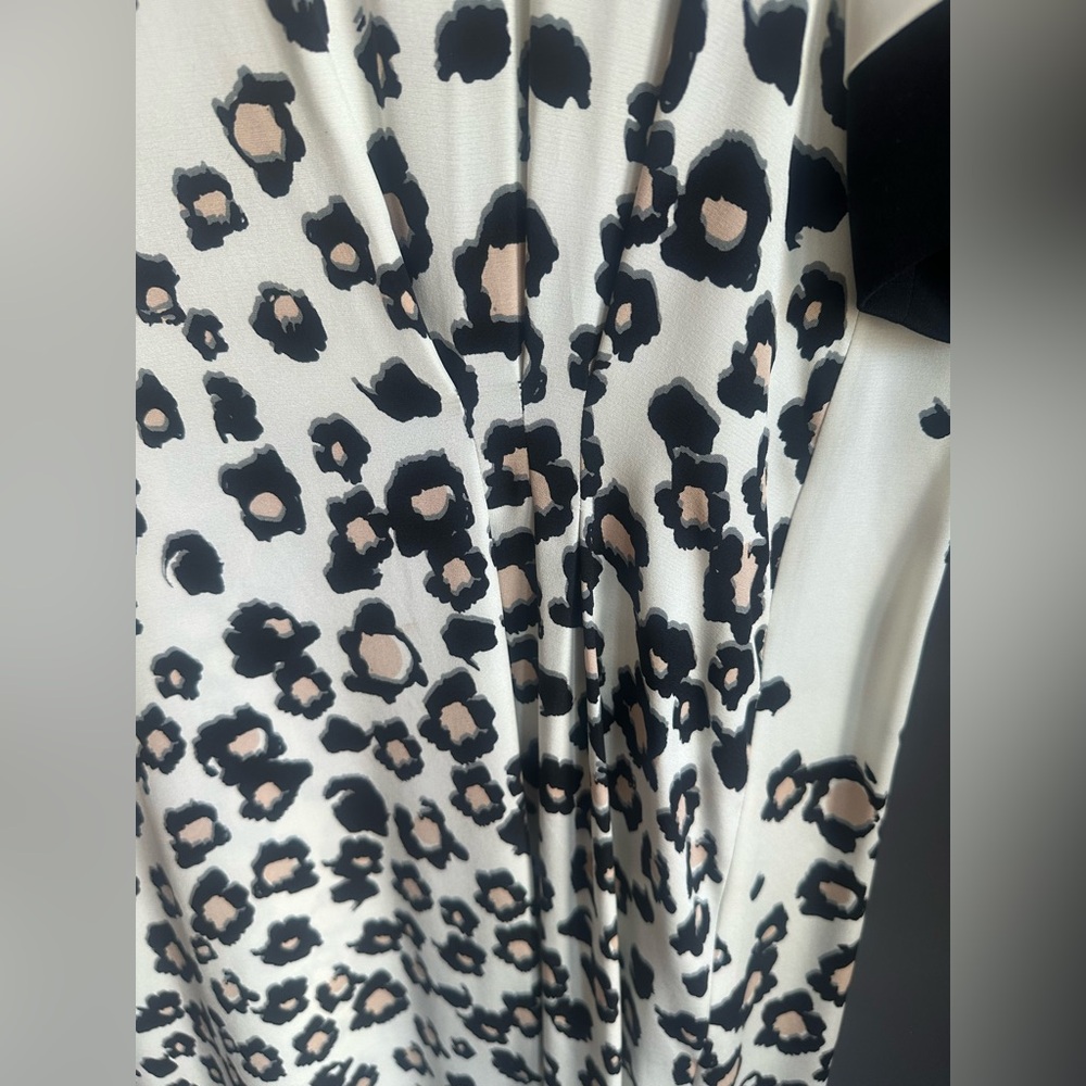 EUC. Size 6. Sea New York. Silk Cream, Black, and Tan Leopard-Print Midi Dress - Picture 14 of 16